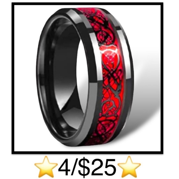 Stainless Steel Red and Black Celtic Dragon Ring, Size 7 - Picture 1 of 12